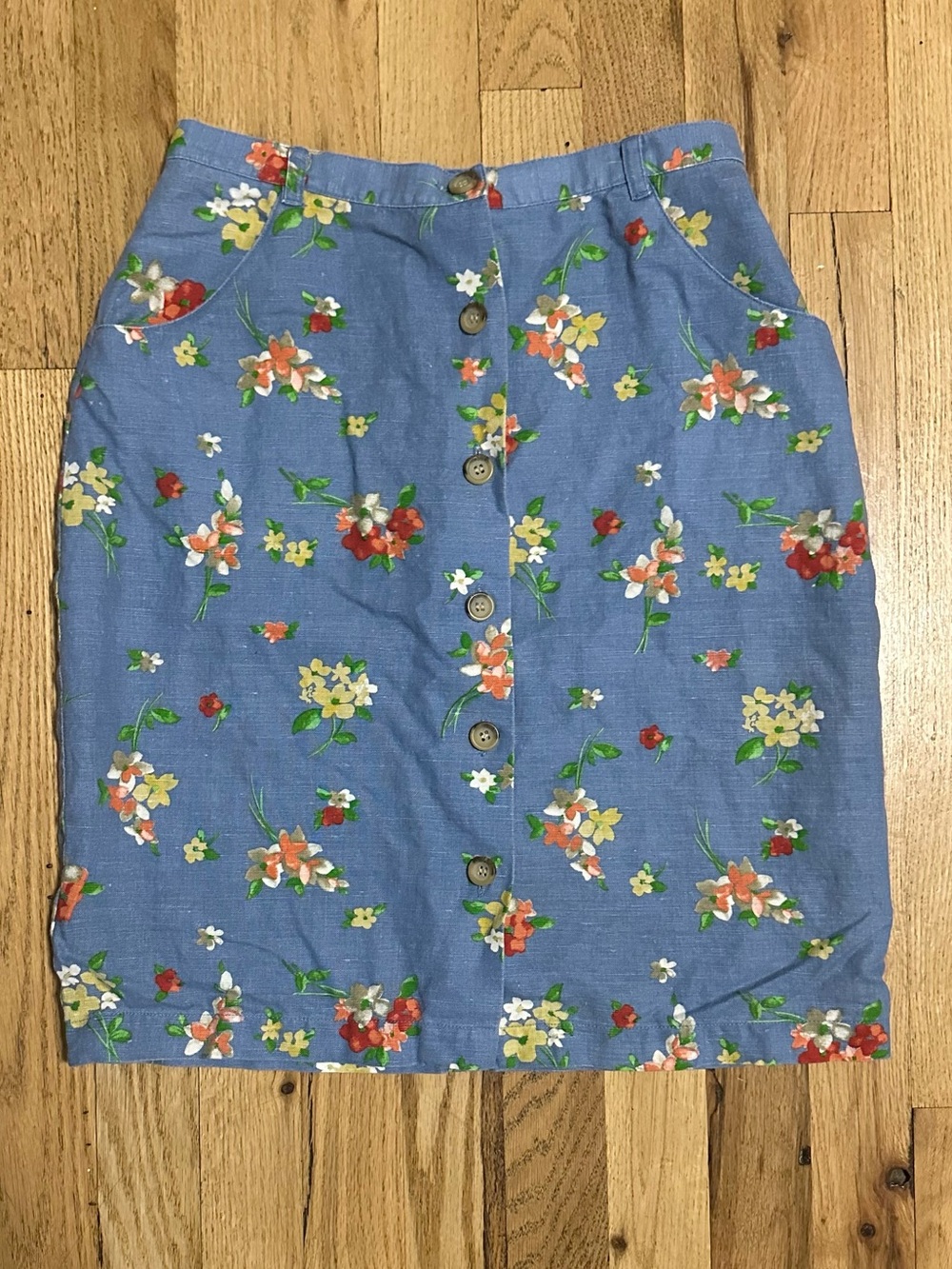 Vintage 90s Linen Laura Ashley Floral Skirt